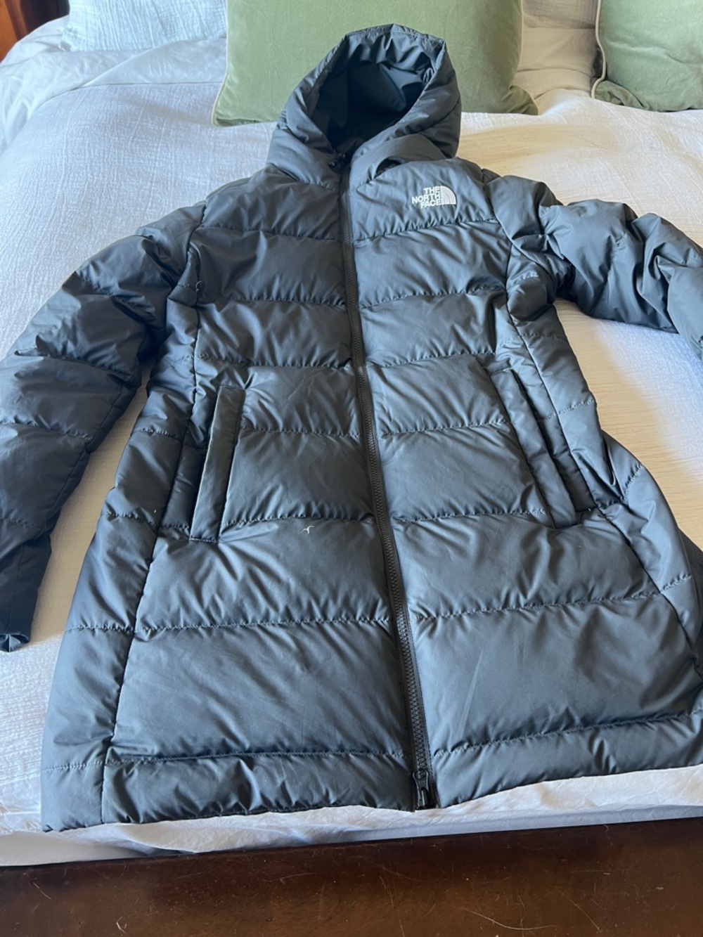 The North Face Charcoal Hooded Down Puffer Coat